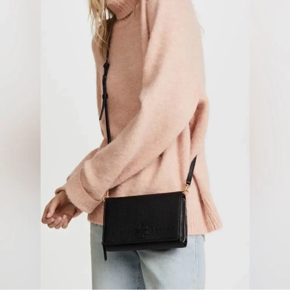 Tory Burch Black McGraw Flat Leather Wallet Crossbody